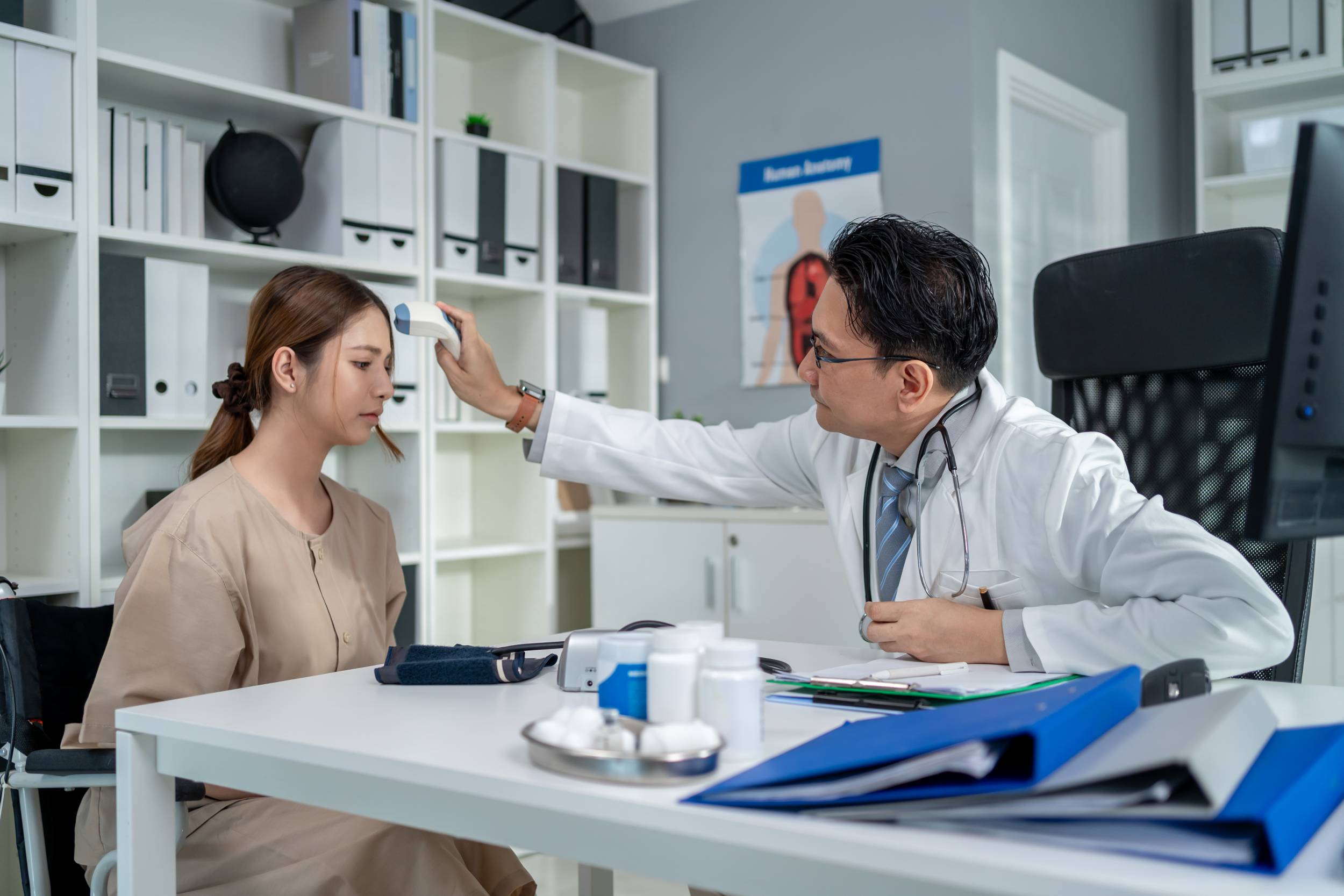 Calm doctor and patient consultation in a premium clinical environment